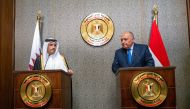 Deputy Prime Minister and Minister of Foreign Affairs H E Sheikh Mohammed bin Abdulrahman Al Thani addressing a joint press conference with Egyptian Foreign Minister H E Sameh Shoukry in Cairo on Monday. 
