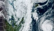 A satellite image shows Hurricane Larry in the Atlantic Ocean, moving north towards the Canadian Atlantic province of Newfoundland and Labrador September 5, 2021. NOAA/Handout via REUTERS/File Photo