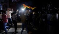 A man shouts slogans during a protest in front of the Temple Trees Prime Minister Mahinda Rajapaksa's official residence, amid the country's economic crisis in Colombo, Sri Lanka, April 7, 2022. REUTERS.