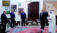 President of Lebanon H E General Michel Aoun receiving the credentials of Qatar's Ambassador to Lebanon H E Ibrahim Abdulaziz Mohammed Saleh Al Sahlawi. 
