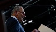 FILE PHOTO - U.S. Senate Majority Leader Chuck Schumer (D-NY) speaks during a news conference about legislative efforts to lower gas prices, on Capitol Hill in Washington, U.S., April 28, 2022. REUTERS/Elizabeth Frantz

