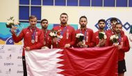 Qatari table tennis team poses for a group photo after winning silver medal at the GCC Games in Kuwait yesterday.
