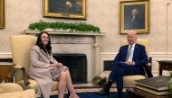 U.S. President Joe Biden and New Zealand Prime Minister Jacinda Ardern smile as the press exit the room after they both made a few public remarks during a meeting in the Oval Office at the White House in Washington, U.S., May 31, 2022. REUTERS/Leah Millis
