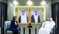 Deputy Prime Minister and Minister of Foreign Affairs H E Sheikh Mohammed bin Abdulrahman Al Thani during a meeting with Minister of Foreign Affairs of Libya H E Najla El Mangoush.