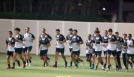 Al Sadd players during a training session yesterday.
