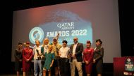 Award winners at the Qatar Airways GKA Big Air World Championships pose for a photograph. 