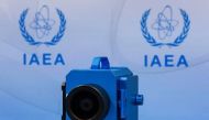 A surveillance camera is displayed during a news conference about developments related to the IAEA's monitoring and verification work in Iran, in Vienna, Austria June 9, 2022. REUTERS/Lisa Leutner