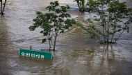 A general view of the Han River Park submerged by torrential rain at Han river in Seoul, South Korea August 10, 2022. REUTERS/Kim Hong-Ji