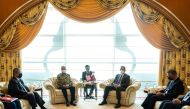 Prime Minister of Malaysia H E Ismail Sabri Yaqoub meeting Deputy Prime Minister and Minister of Foreign Affairs H E Sheikh Mohammed bin Abdulrahman Al Thani, in Putrajaya, yesterday.
