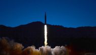 A missile is launched during what state media report is a hypersonic missile test at an undisclosed location in North Korea, January 11, 2022, in this photo released January 12, 2022 by North Korea's Korean Central News Agency (KCNA). KCNA via REUTERS ATTENTION EDITORS 