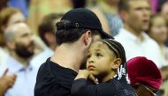 Serena Williams' daughter, Alexis Olympia Ohanian Jr, and husband Alexis Ohanian after Serena wins her first round match against Montenegro's Danka Kovinic Reuters/Mike Segar
 