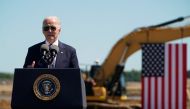 US President Joe Biden speaks on rebuilding American manufacturing through the CHIPS and Science Act at the groundbreaking of the new Intel semiconductor manufacturing facility in New Albany, Ohio, US, on September 9, 2022. (REUTERS/Joshua Roberts)