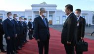 Chinese President Xi Jinping says goodbye to Kazakh President Kassym-Jomart Tokayev before boarding a plane at the airport in Nur-Sultan, Kazakhstan, on September 14, 2022. Press service of the President of Kazakhstan/Handout via REUTERS