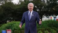 US President Joe Biden speaks outside a polling station after voting in the Delaware primary, in Wilmington, Delaware, on September 13, 2022. REUTERS/Kevin Lamarque