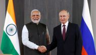 Russian President Vladimir Putin and Indian Prime Minister Narendra Modi on the sidelines of the Shanghai Cooperation Organization summit in Samarkand, Uzbekistan, on September 16, 2022. (Sputnik/Alexander Demyanchuk via REUTERS)