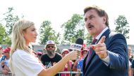 MyPillow CEO Mike Lindell is interviewed by the One America News Network during former US president Donald Trump's rally at the Lorain County Fairgrounds in Wellington, Ohio, on June 26, 2021. File Photo / Reuters
