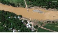 A satellite image shows a flooded bridge in the aftermath of Hurricane Fiona, in Arecibo, Puerto Rico September 21, 2022. Courtesy of 2022 Maxar Technologies/Handout via Reuters