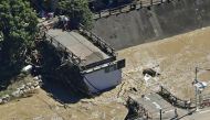 A damaged bridge by a typhoon is seen in Hamamatsu, Shizuoka Prefecture, Japan in this photo taken by Kyodo on September 24, 2022. Kyodo/via Reuters