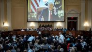 An image of former US President Donald Trump is displayed during the third hearing of the House Select Committee to Investigate the January 6th Attack on the US Capitol in the Cannon House Office Building, at Capitol Hill, in Washington on June 16, 2022.  File Photo / Reuters