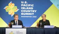 East-West Center President Suzanne Puanani Vares-Lum speaks next to US Secretary of State Antony Blinken during the US-Pacific Island Country Summit at the State Department in Washington, US, on September 28, 2022. Kevin Wolf/Pool via REUTERS