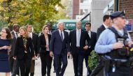 US President Joe Biden, his granddaughter Natalie Biden and University of Pennsylvania President Elizabeth Magill walk into the Penn Bookstore at the University of Pennsylvania in Philadelphia, Pennsylvania, US, on October 7, 2022. REUTERS/Elizabeth Frantz