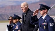 US President Joe Biden disembarks from Air Force One as he arrives at Eagle County Regional Airport in Gypsum, Colorado, US, on October 12, 2022. REUTERS/Kevin Lamarque