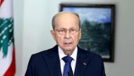 Lebanon's President Michel Aoun addresses the nation from the presidential palace in Baabda, Lebanon, on October 13, 2022. Dalati Nohra/Handout via REUTERS
