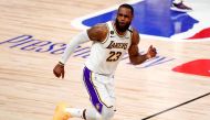 Los Angeles Lakers forward LeBron James (23) celebrates after a play against the Miami Heat during the fourth quarter in game six of the 2020 NBA Finals at AdventHealth Arena, Lake Buena Vista, Florida, on October 11, 2020. The Los Angeles Lakers won 106-93 to win the series. File Photo / Reuters