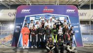 The podium winners of the sixth and final round of the Qatar National Sprint with Qatar Motor & Motocycle Federation officials.