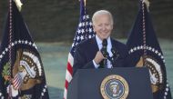 US President Joe Biden speaks with dignitaries and employees at ViaSat on November 4, 2022 in Carlsbad, California. Sandy Huffaker/Getty Images/AFP