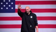Pennsylvania Democratic Senatorial candidate John Fetterman waves onstage at a watch party during the midterm elections at Stage AE in Pittsburgh, Pennsylvania, on November 8, 2022. Photo by Angela Weiss / AFP