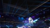 The official mascot of the FIFA World Cup Qatar 2022 La’eeb and performers during the tournament's opening on Sunday. 