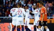 Olympique Lyonnais' Alexandre Lacazette celebrates scoring their first goal with teammates, Stade du Moustoir, Lorient, France, on September 7, 2022. File Photo / Reuters
