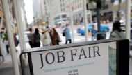 Signage for a job fair is seen on 5th Avenue after the release of the jobs report in Manhattan, New York City, US, on September 3, 2021. File Photo / Reuters