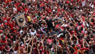 Former Brazilian President Luiz Inacio Lula da Silva is carried as he greets his supporters after being released from prison, in Sao Bernardo do Campo, Brazil, November 9, 2019. (REUTERS/Amanda Perobelli)