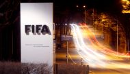A long exposure shows FIFA's logo near its headquarters in Zurich, Switzerland, February 27, 2022. (REUTERS/Arnd Wiegmann)