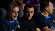 FC Barcelona coach Xavi (centre) and assistant coach Oscar Hernandez during the Champions League Group C match against Viktoria Plzen at the Camp Nou, Barcelona, Spain, on September 7, 2022.  File Photo / Reuters
