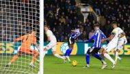 Sheffield Wednesday's striker Josh Windass (third right) scores his team's first goal during the English FA Cup third round football match between Sheffield Wednesday and Newcastle United at Hillsborough Stadium in Sheffield, northern England on January 7, 2023. (Photo by Lindsey Parnaby / AFP)