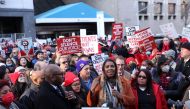 Attorney General of New York Letitia James speaks as NYSNA nurses walk off the job, to go on strike at Mount Sinai Hospital in New York City, US on January 9, 2023. REUTERS/Andrew Kelly