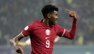 Tamim Mansour celebrates after scoring Qatar's goal against UAE on Friday.