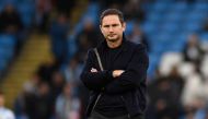 In this file photo taken on December 31, 2022 Everton's English manager Frank Lampard watches his players warm up ahead of the English Premier League football match between Manchester City and Everton at the Etihad Stadium in Manchester, north west England. (Photo by Oli SCARFF / AFP) 