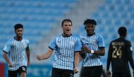 Al Wakrah’s Lucas Mendes (left) celebrates with Gelson Dala. PIC: Amr Diab  