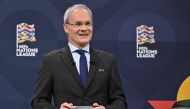UEFA director of competitions Giorgio Marchetti introduces the 2023 UEFA Nations League football finals draw in Nyon, Switzerland, on January 25, 2023.  (Photo by Fabrice COFFRINI / AFP)