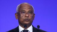 Maldives President Ibrahim Mohamed Solih speaks during the UN Climate Change Conference (COP26) in Glasgow, Scotland, Britain, November 1, 2021. FILE PHOTO: REUTERS/Yves Herman