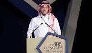 Saudi Arabia's Minister of Sports and Youth Abdulaziz bin Turki al-Faisal al-Saud delivers a speech during the 33rd Asian Football Confederation (AFC) Congress at the Gulf Convention Centre in Manama on February 1, 2023. (Photo by Mazen Mahdi / AFP)