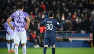 Paris Saint-Germain's Argentine forward Lionel Messi celebrates after scoring his team's second goal during the French L1 match between Paris Saint-Germain (PSG) and Toulouse FC at the Parc des Princes stadium in Paris on February 4, 2023. (Photo by FRANCK FIFE / AFP)