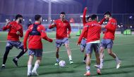 Al Duhail players during a training session yesterday.