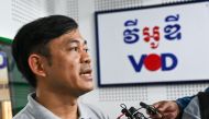 Ith Sothoeuth, media director of the Cambodian Centre for Independent Media (CCIM) which oversees VOD, speaks to media at his office in Phnom Penh on February 13, 2023, after Cambodian Prime Minister said VOD would have its operating licence revoked. - Cambodia's strongman leader late on February 12 ordered the shutdown of one of the country's few remaining local independent media outlets after taking issue with a news report about his son. (Photo by TANG CHHIN Sothy and TANG CHHIN SOTHY / AFP)
