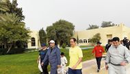 Minister of Environment and Climate Change H E Sheikh Dr. Faleh bin Nasser bin Ahmed Al Thani participating in a sport activity in Lusail yesterday. 