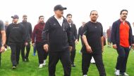 Minister of Justice H E Masoud bin Mohammed Al Ameri and Chief of Staff of the Armed Forces H E Staff Lieutenant General (Pilot) Salem bin Hamad bin Aqeel Al Nabit participating in National Sport Day activities at National Service Academy. 